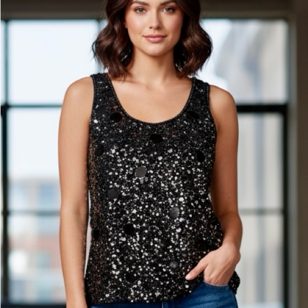 Sequin Black Sleeveless‎ tank Top